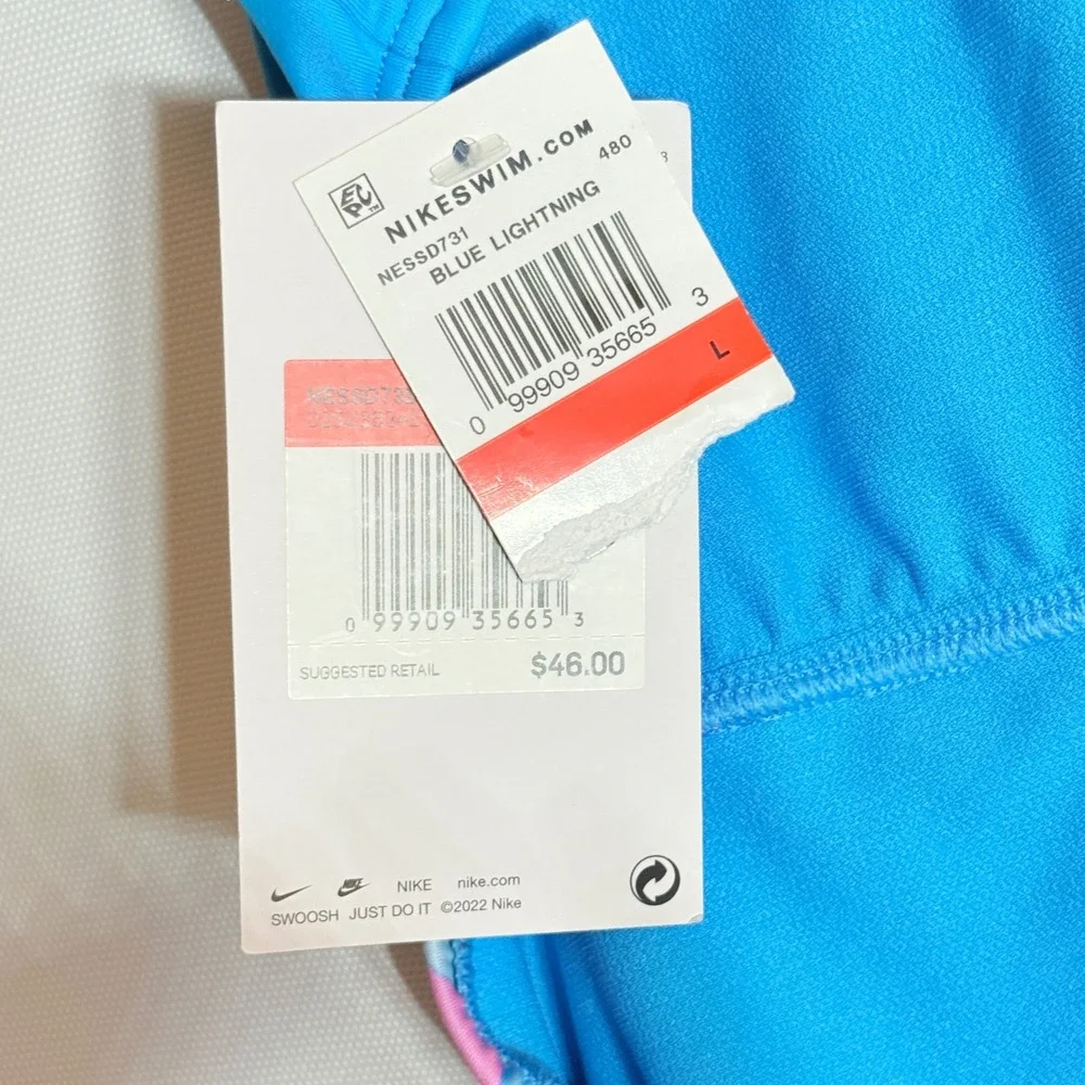 NEW Nike‎ Girls Large Swimsuit Blue Pink Strappy Open Back Athletic Sporty